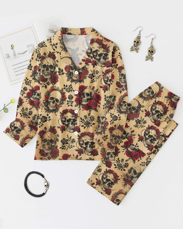 Skull And Roses Vintage Button Pajamas
