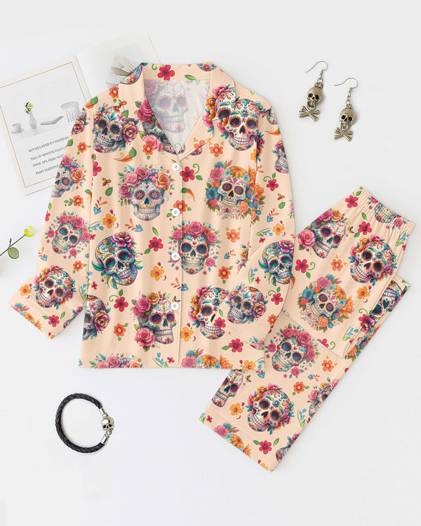 Sugar Skull All Over Print Button Pajamas