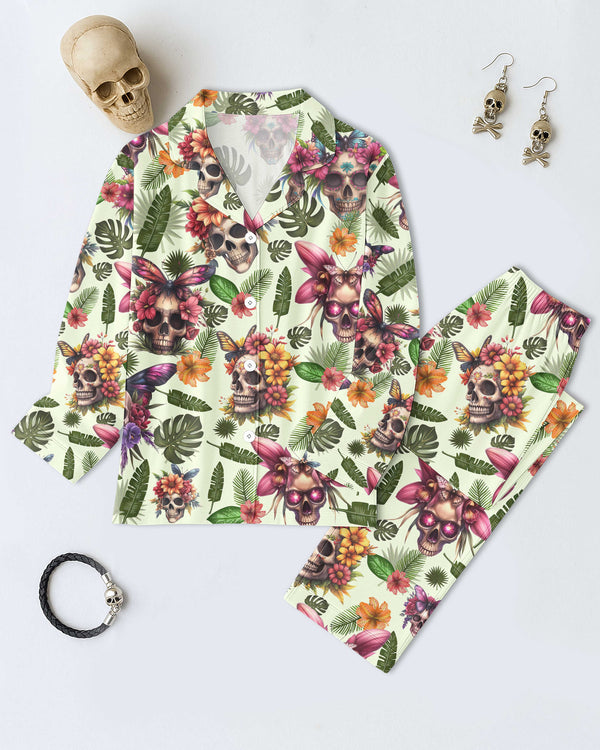 Tropical Skull All Over Print Button Pajamas